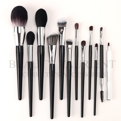 ด้ามไม้สีดำ 12-16cm12 ชิ้นชุดแปรงแต่งหน้าพร้อมกระเป๋า PU